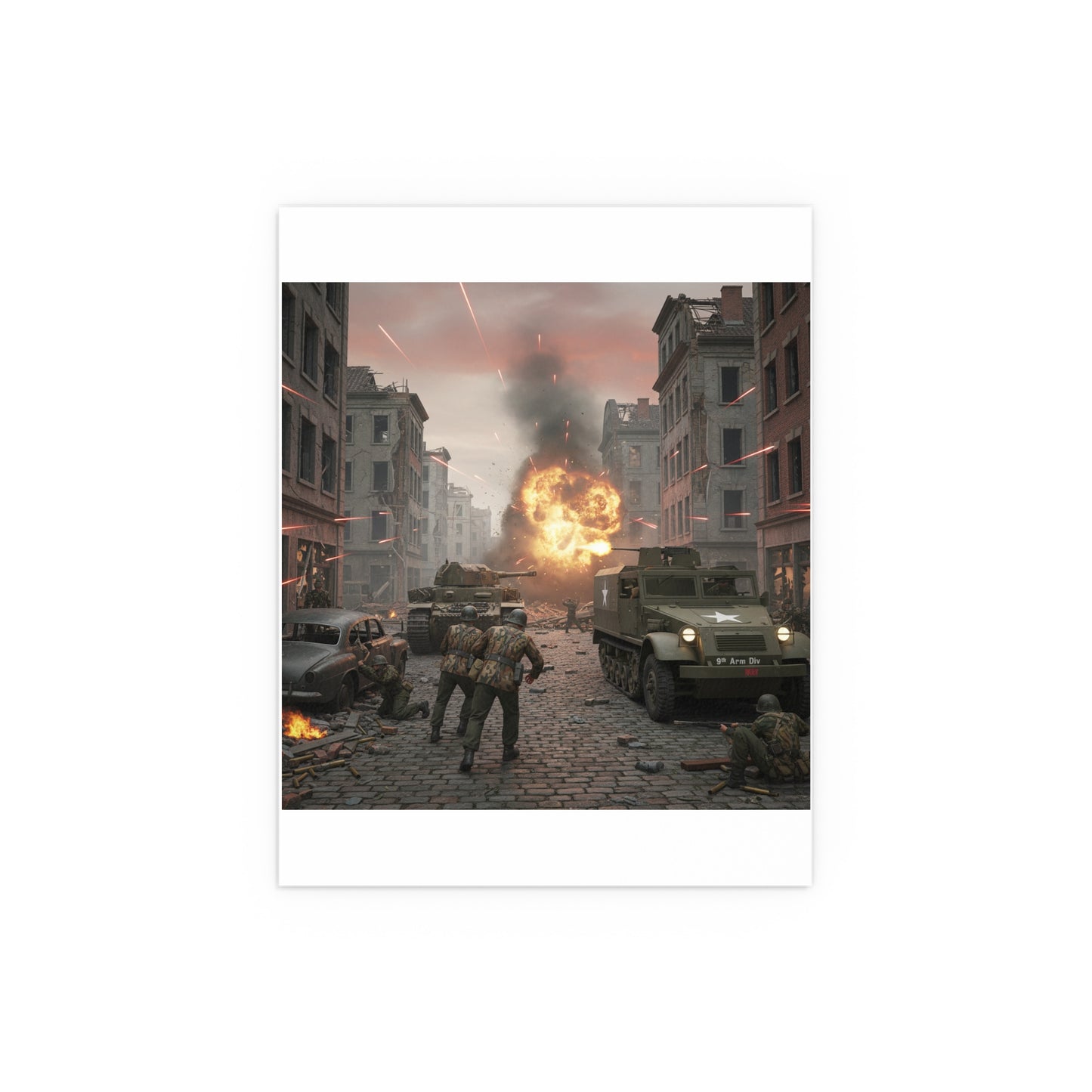 Indoor and Outdoor Silk Posters - M3A1 - 9th Armor Division Attack - WWII
