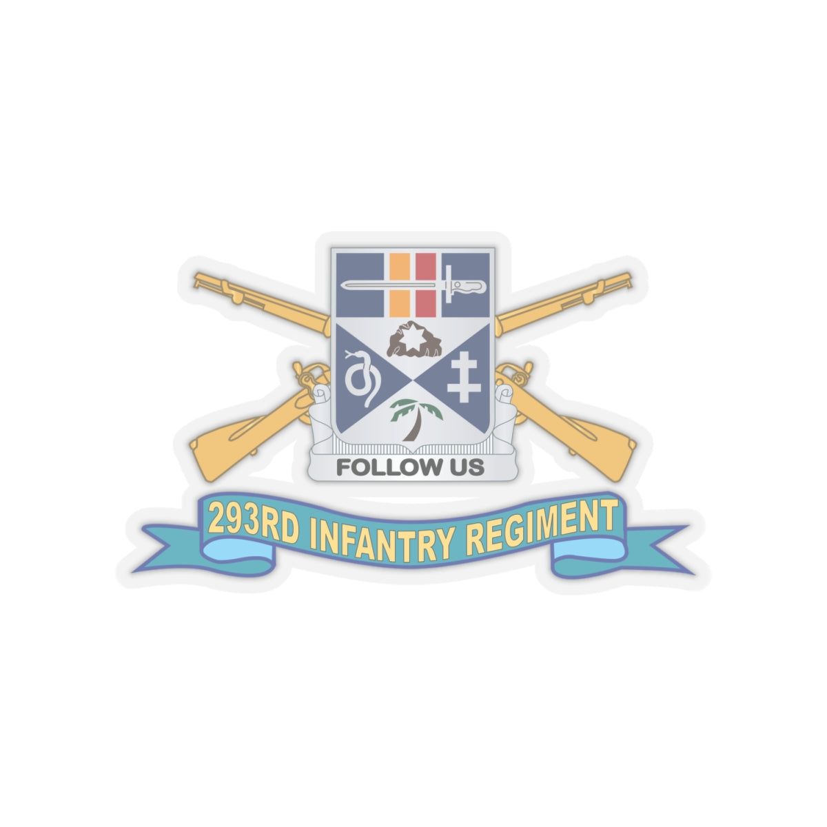 Kiss-Cut Stickers - Army - 293rd Infantry Regiment - DUI w Br - Ribbon