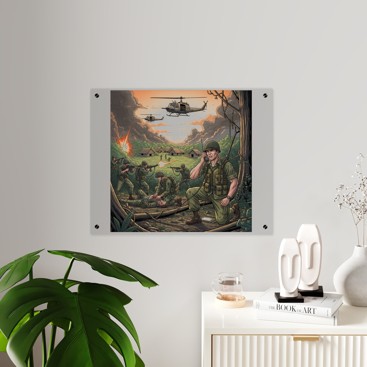 Acrylic Wall Art Panel - Vietnam Patrol Fire Fight Requesting Medevac