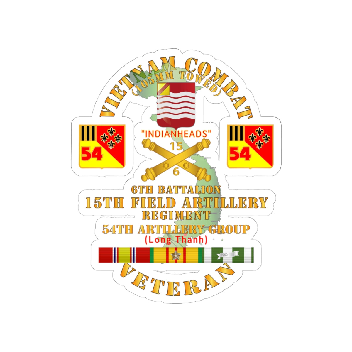 Kiss-Cut Stickers - Army - Vietnam Combat Vet - 6th Bn 15th Artillery - 54th Artillery Group w105mm