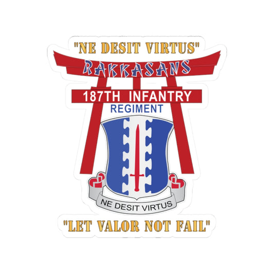 Kiss-Cut Stickers - Army - 187th Infantry Regiment - Torii, Rakkasans, Let Valor Not Fail, English, Latin