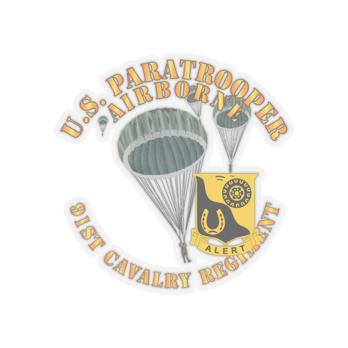Kiss-Cut Stickers - Army - US Paratrooper - 91st Cavalry Regiment X 300