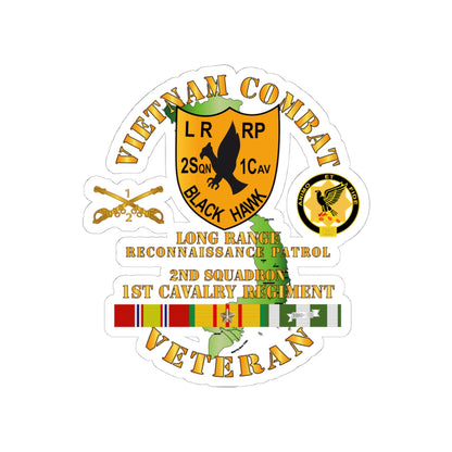 Kiss-Cut Stickers - Army - Vietnam Combat Veteran - 2nd Squadron, 1st Cav Regt  LRRP - Black Hawk w VN SVC