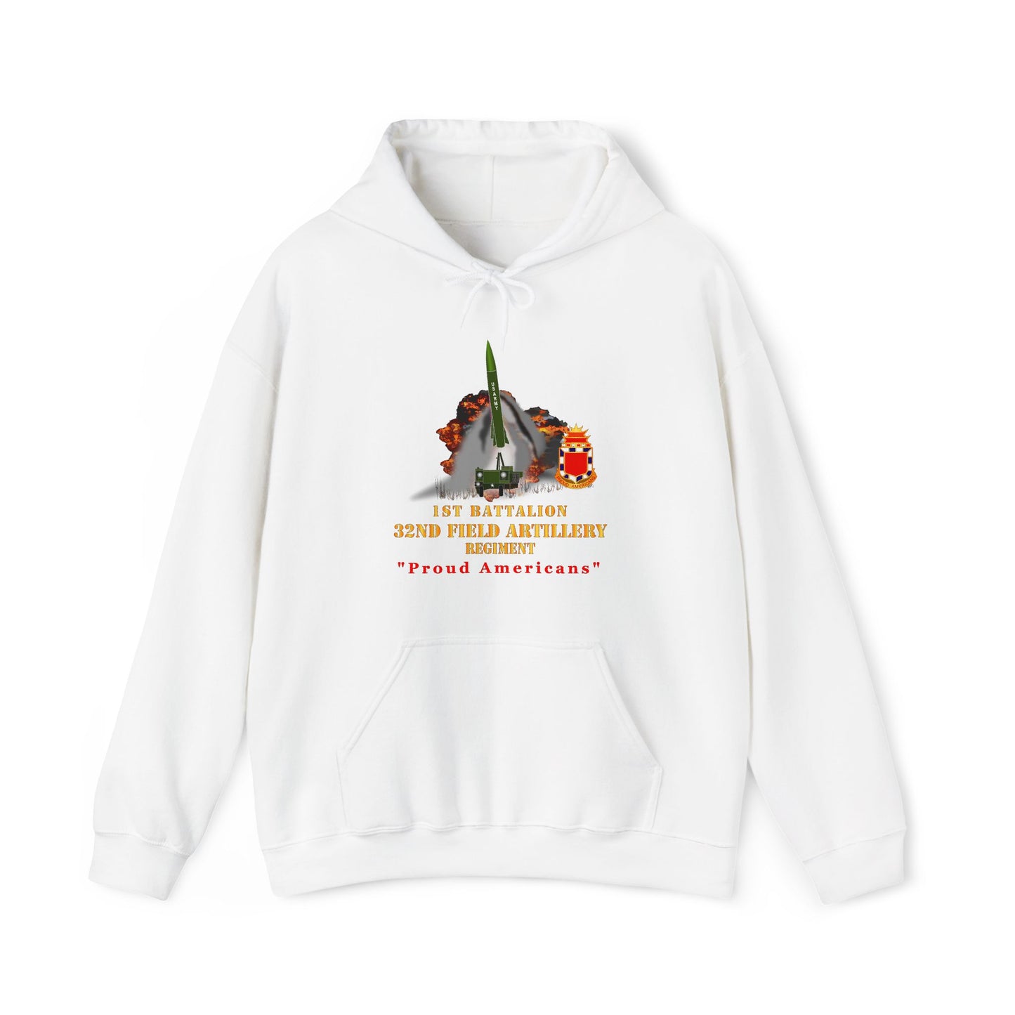 Unisex Heavy Blend™ Hooded Sweatshirt - Army -  1st Bn, 32nd FAR, Proud Americans - MGM 52 - Lance  - Short X 300