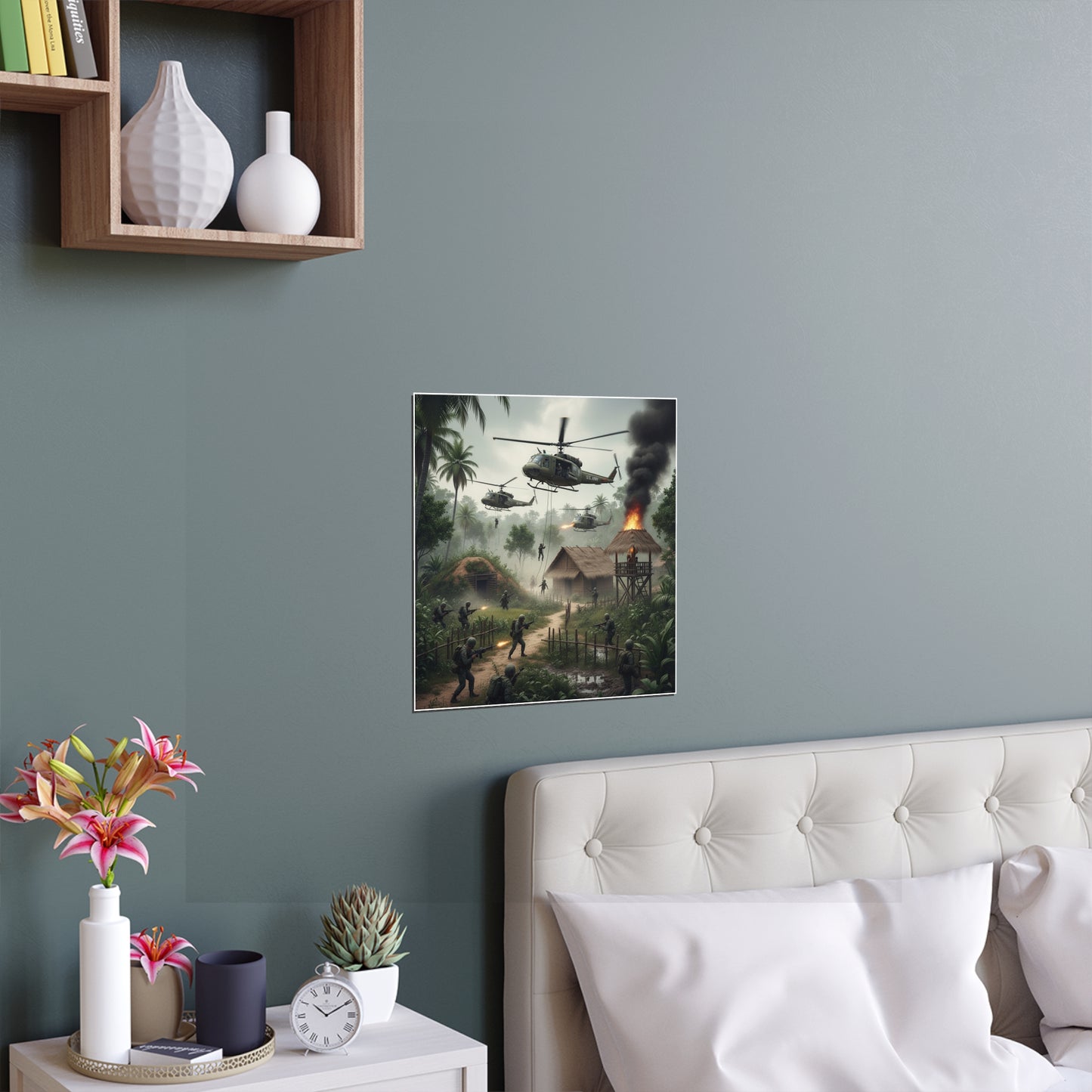 Indoor and Outdoor Silk Posters - Vietnam Village Helicopter Assault