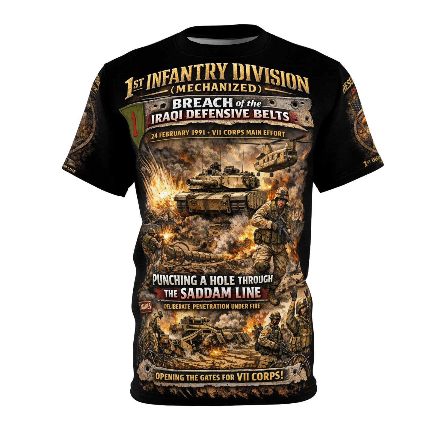 1st Infantry Division Desert Storm All-Over Print Tee — Breaching Iraqi Defensive Lines
