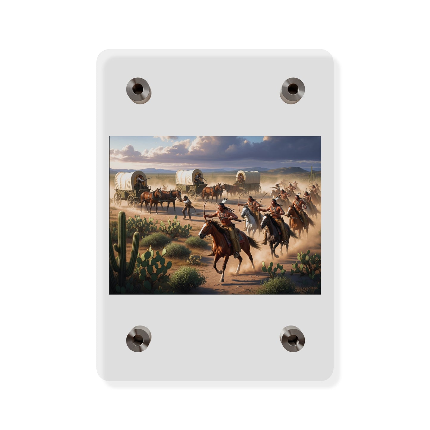 Acrylic Wall Art Panel - Apache Indians attacking a wagon train
