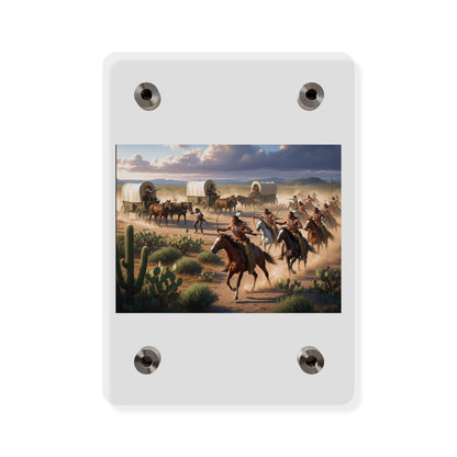 Acrylic Wall Art Panel - Apache Indians attacking a wagon train