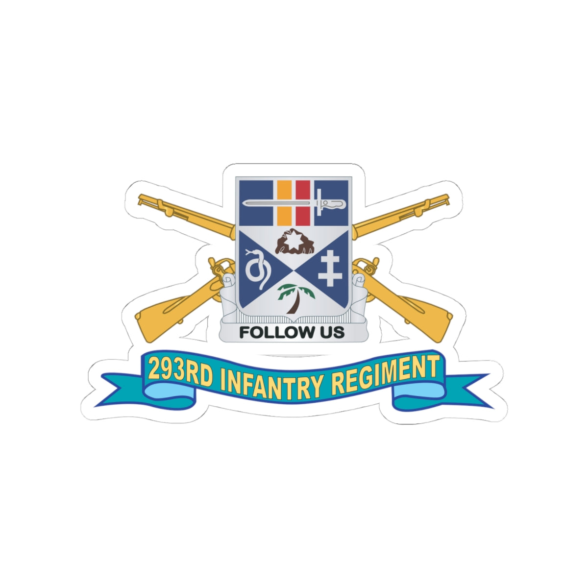 Kiss-Cut Stickers - Army - 293rd Infantry Regiment - DUI w Br - Ribbon