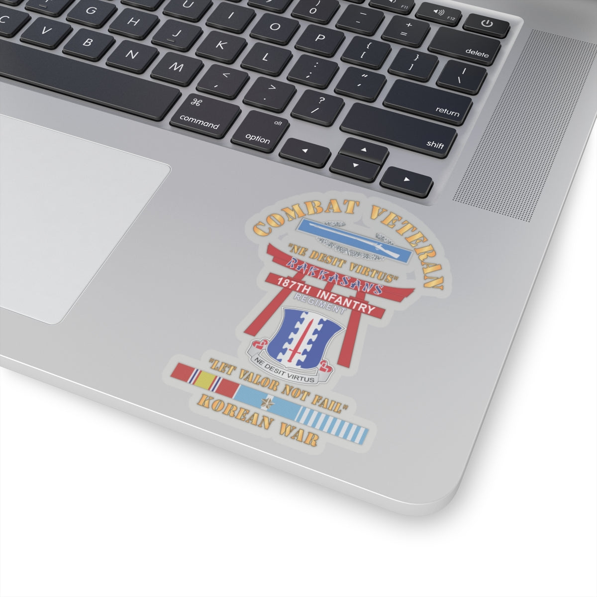 Kiss-Cut Stickers - Army - Combat Veteran - 187th Infantry Regiment - Torii, Rakkasans, Let Valor Not Fail, English, Latin w CIB w KOREA SVC