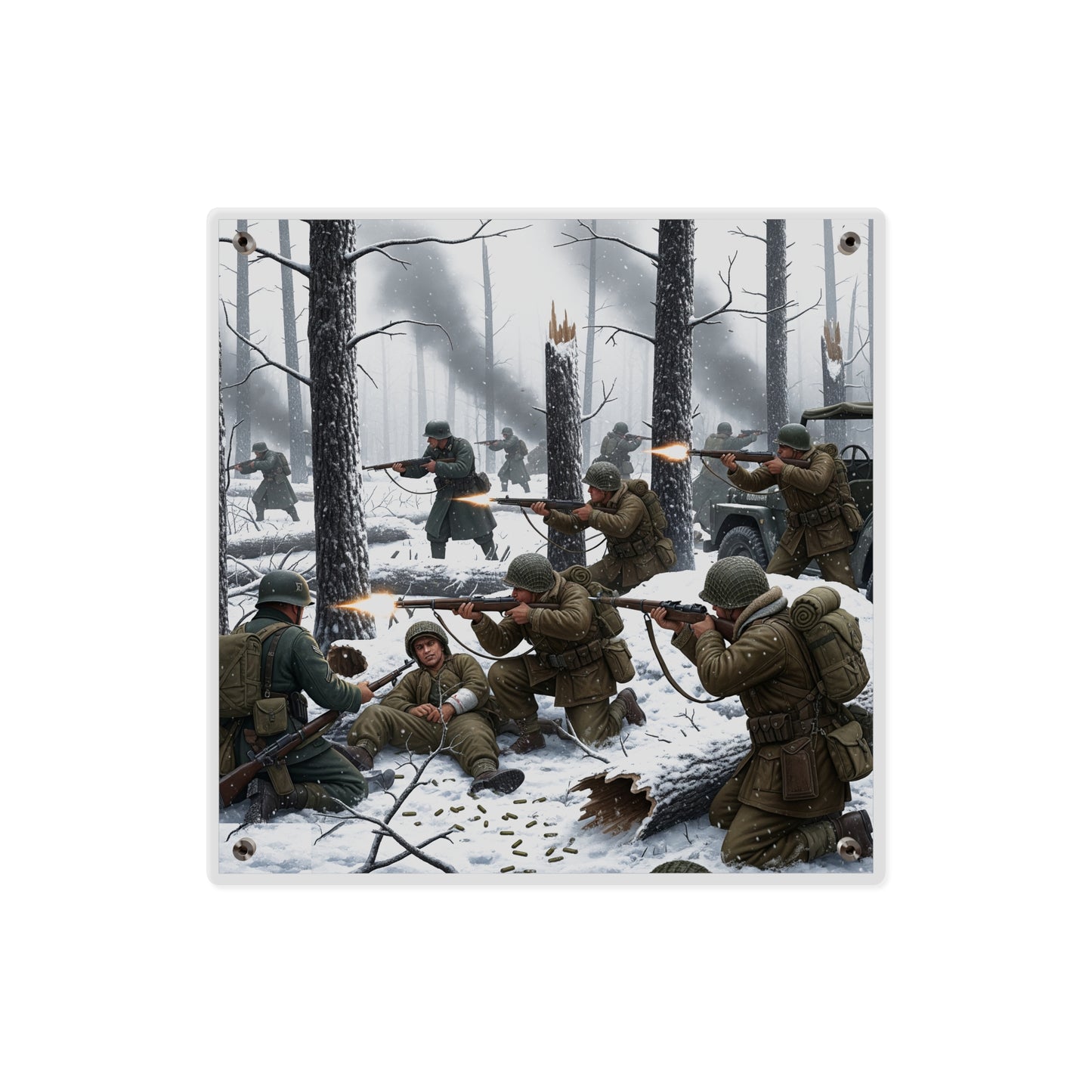 Acrylic Wall Art Panel - 101st Airborne Division fighting the German Army at the Battle of Bastogne