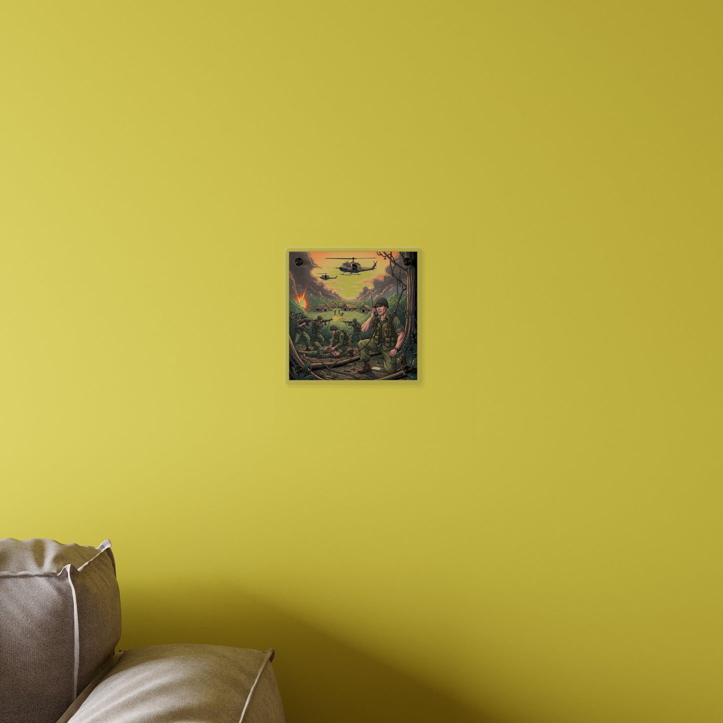 Acrylic Wall Art Panel - Vietnam Patrol Fire Fight Requesting Medevac