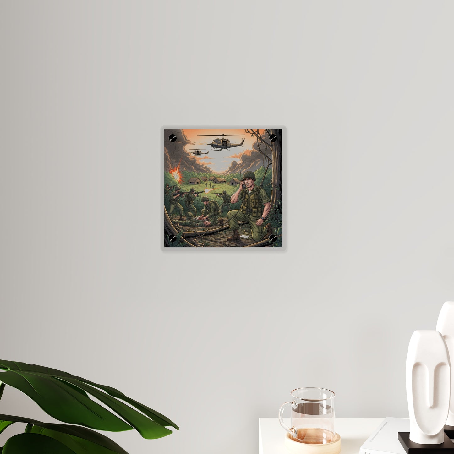 Acrylic Wall Art Panel - Vietnam Patrol Fire Fight Requesting Medevac
