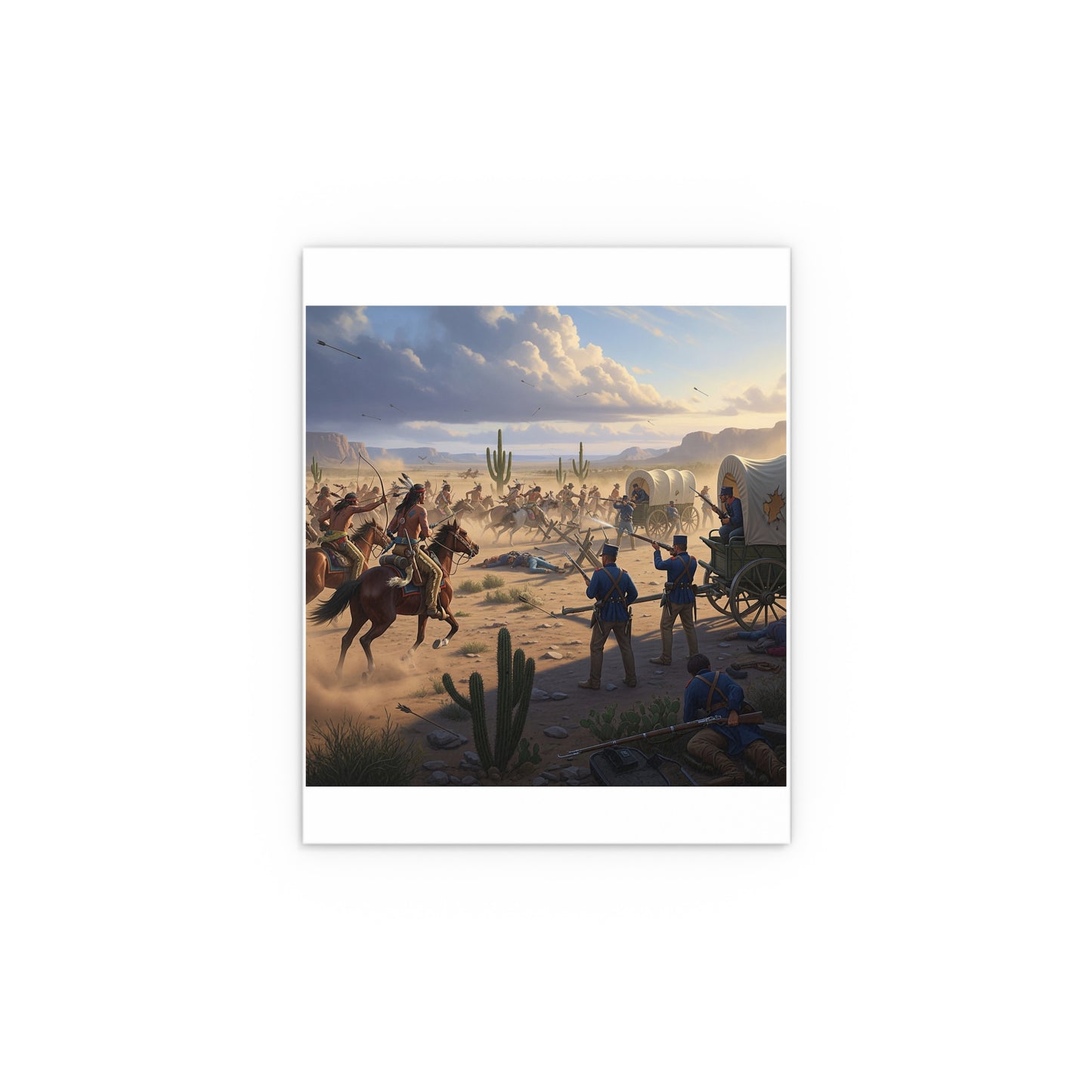 Indoor and Outdoor Silk Posters - Apache Indians attacking a US Army defending a wagon train