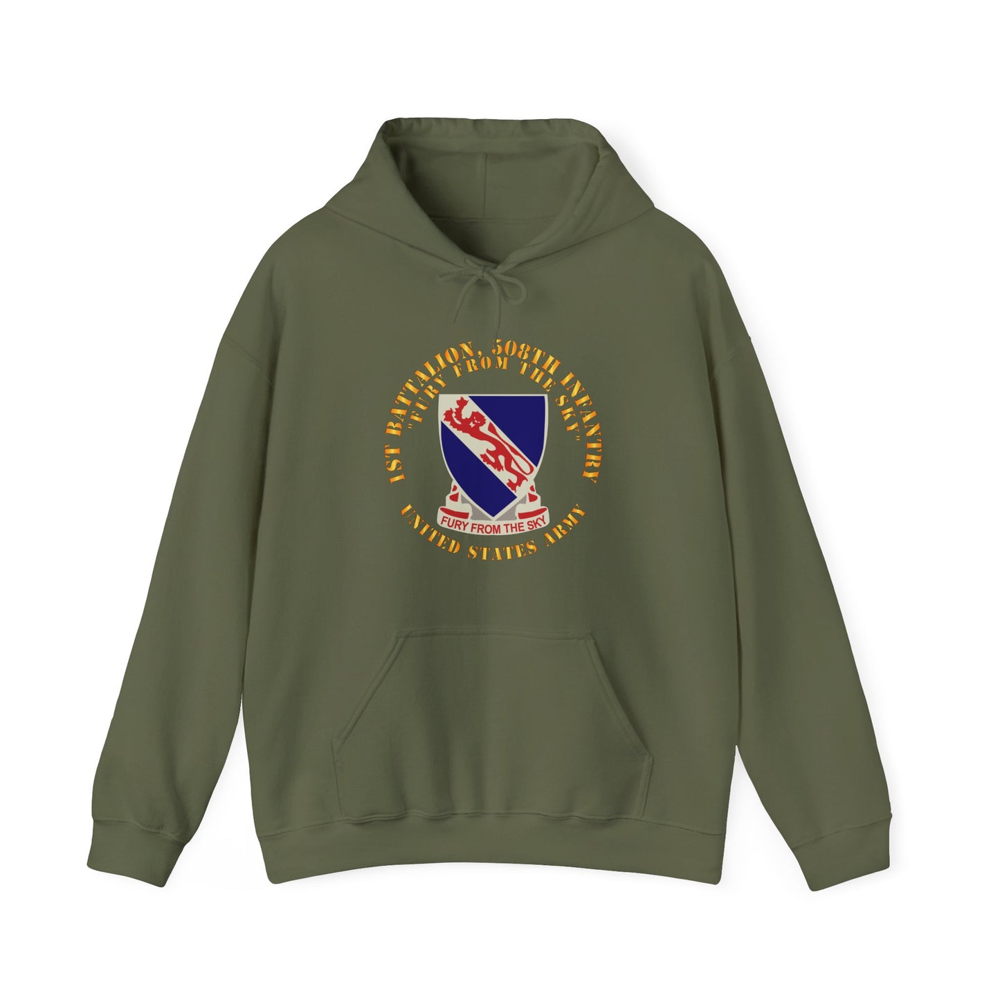 Unisex Heavy Blend™ Hooded Sweatshirt - Army -  1st Bn, 508th Infantry Regiment - Fury From the Sky - DUI X 300