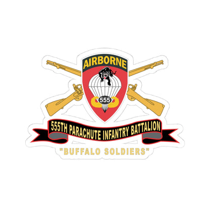 Kiss-Cut Stickers - Army - 555th Parachute Infantry Battalion - SSI - Black - Red Buffalo Soldiers w Br - Rib