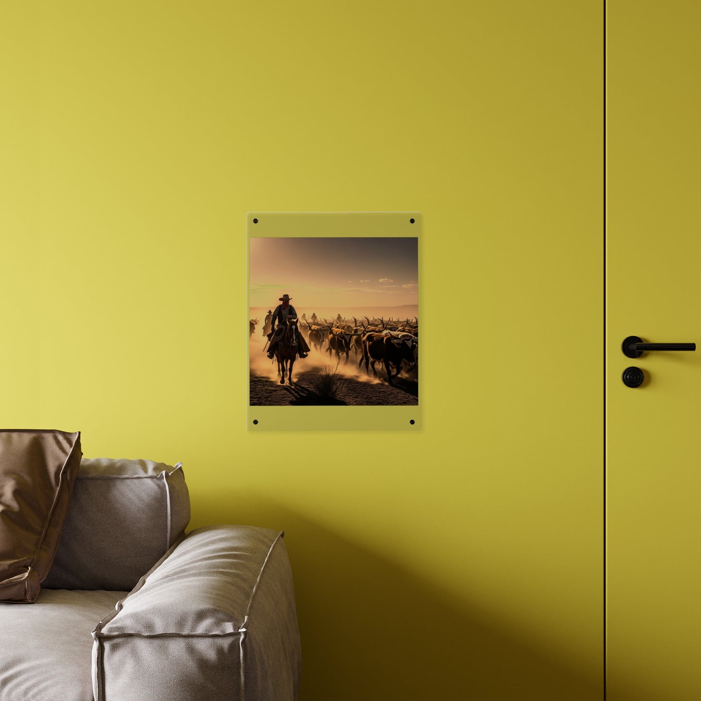 Acrylic Wall Art Panel - Dirty, dusty cattle drive in the Old West