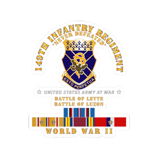 Kiss-Cut Stickers - Army -  149th Infantry Regiment - Battle of Leyet-Luzon - COA - WWII PAC SVC X 300