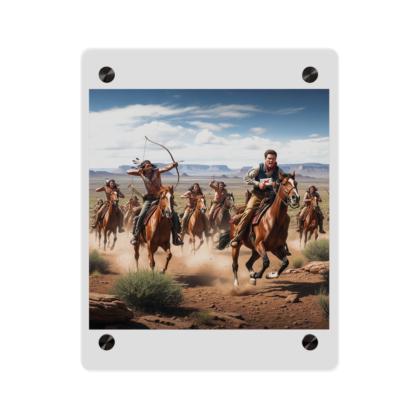 Acrylic Wall Art Panel - Apache Indians attacking a Pony Express Rider
