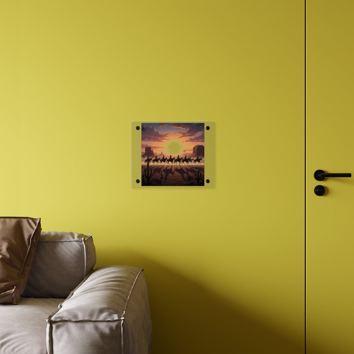 Acrylic Wall Art Panel - 10th Cavalry on Patrol in the sunset w 10th Cav Guidon