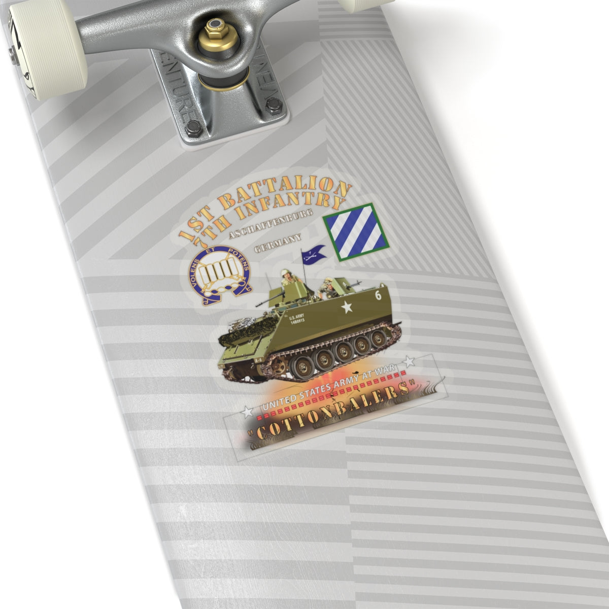 Kiss-Cut Stickers - Army - 1st Bn 7th Infantry - Aschaffenburg FRG - M113 APC  - CottonBalers X 300