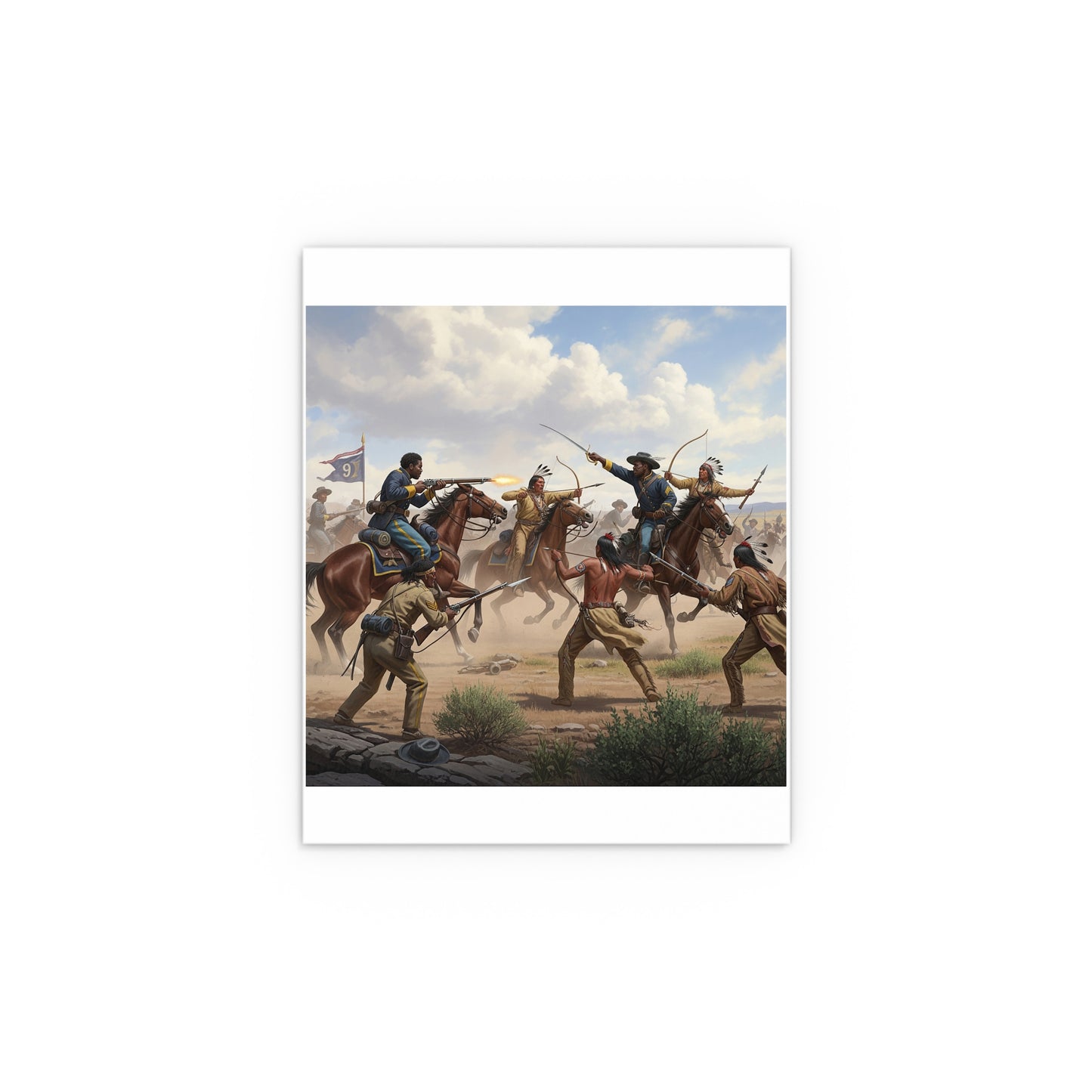 Indoor and Outdoor Silk Posters - 9th Cavalry Regiment fighting Native Americans during the Indian Wars