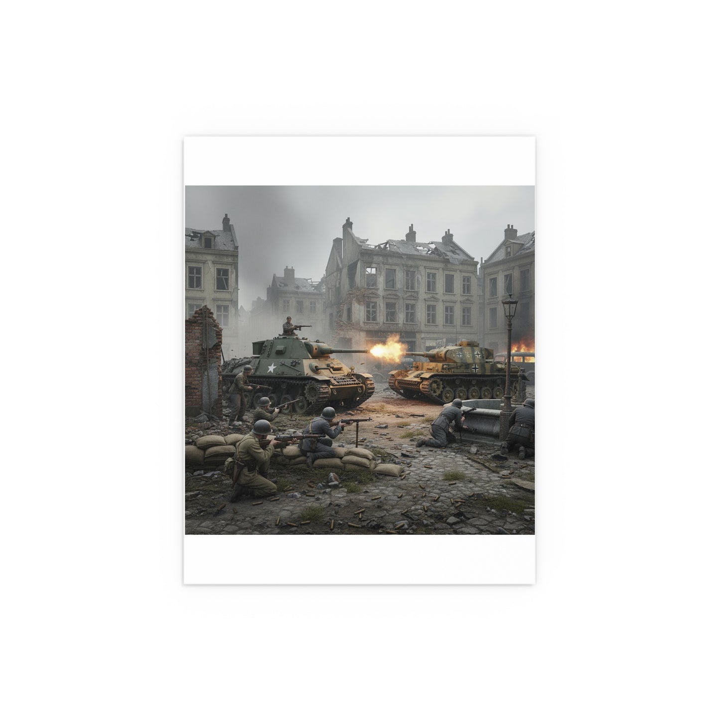 Indoor and Outdoor Silk Posters - US Tank Destroyer - M10 Wolverine Battles a German Panzer Tank