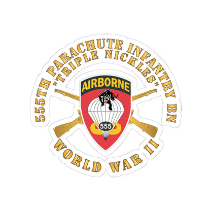 Kiss-Cut Stickers - Army - 555th Infantry Parachute Bn SSI - Triple Nickles - WWII w Br