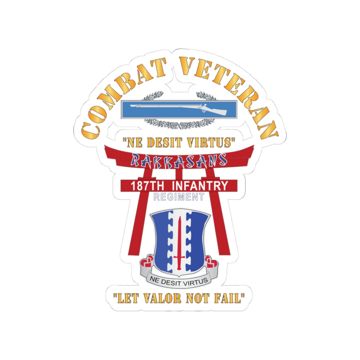 Kiss-Cut Stickers - Army - Combat Veteran - 187th Infantry Regiment - Torii, Rakkasans, Let Valor Not Fail, English, Latin w CIB X 300