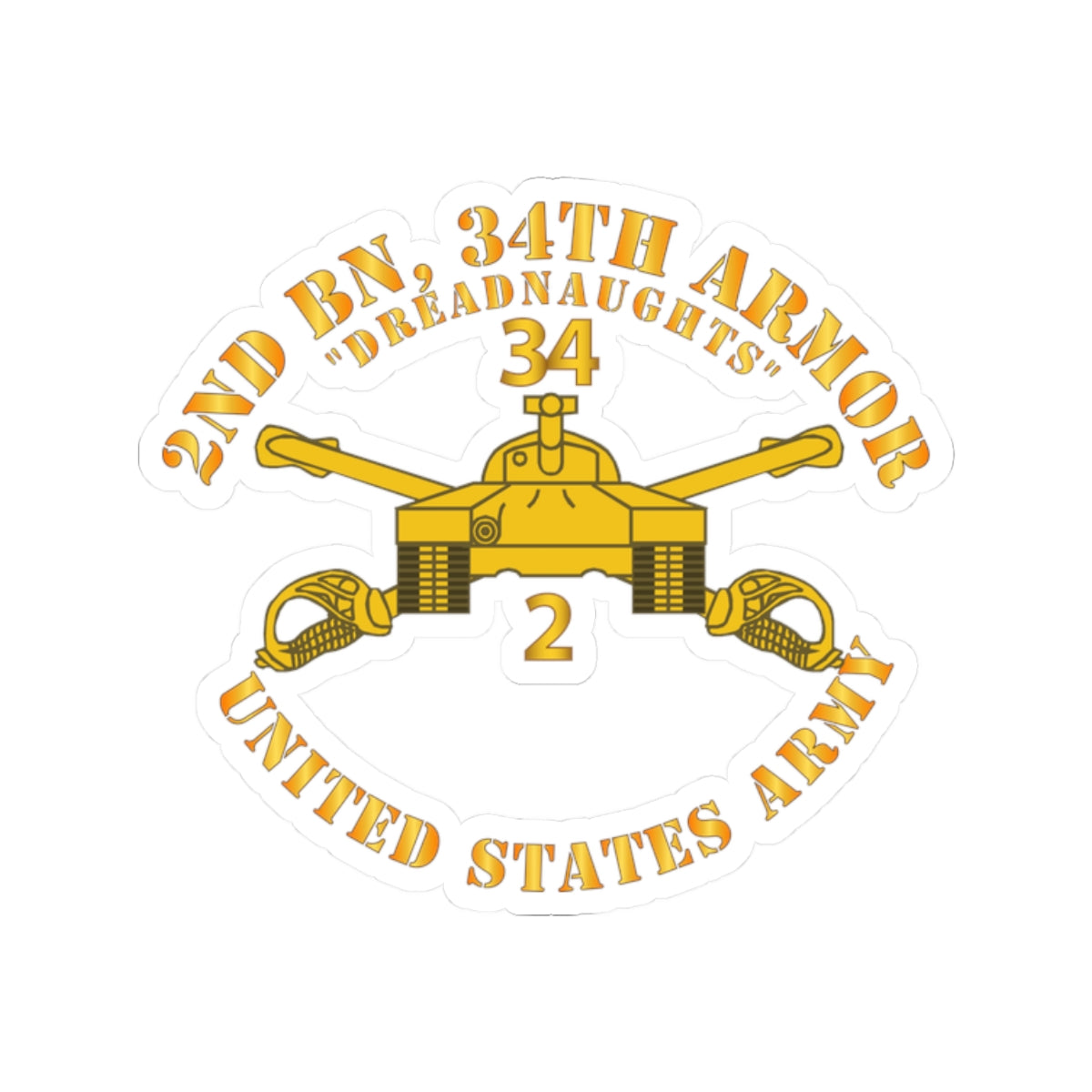 Kiss-Cut Stickers - Army - 2nd Bn 34th Armor - Dreadnaughts - Armor Branch