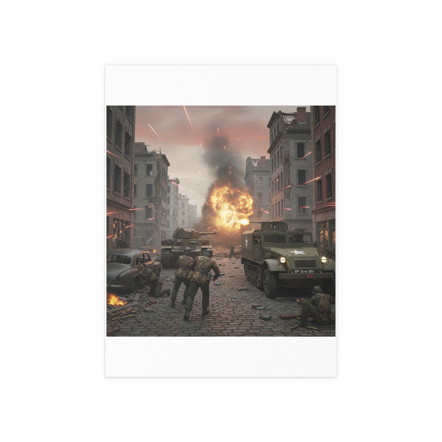 Indoor and Outdoor Silk Posters - M3A1 - 9th Armor Division Attack - WWII