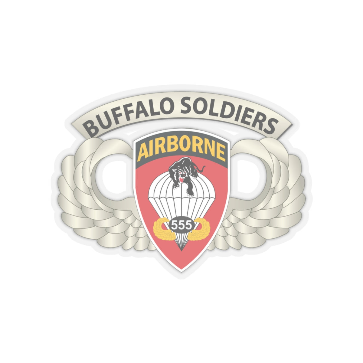 Kiss-Cut Stickers - Army - Airborne Badge - 555th Parachute Infantry Bn - SSI w  Buffalo Soldiers Tab