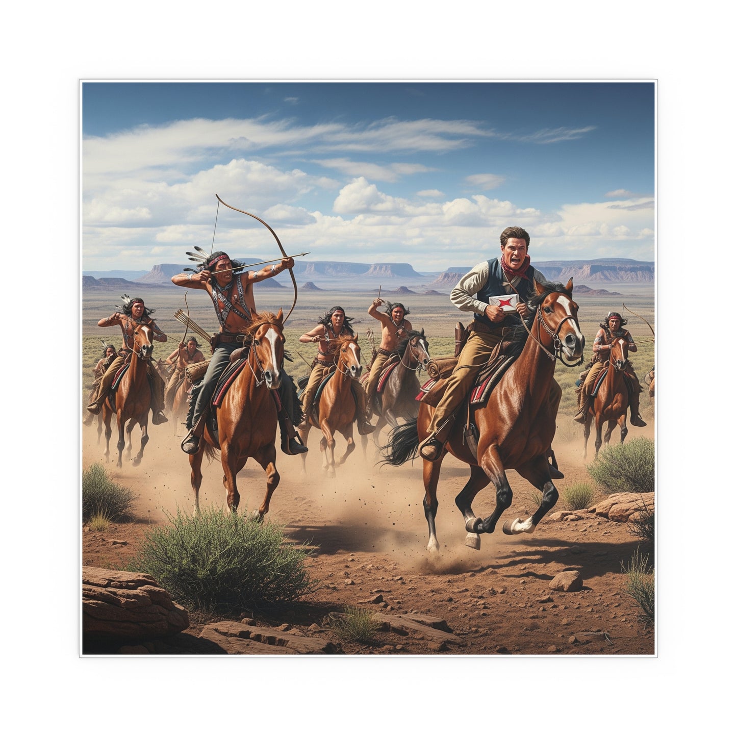 Indoor and Outdoor Silk Posters - Apache Indians attacking a Pony Express Rider