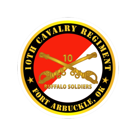 Kiss-Cut Stickers - Army - 10th Cavalry Regiment - Fort Arbuckle, OK - Buffalo Soldiers w Cav Branch
