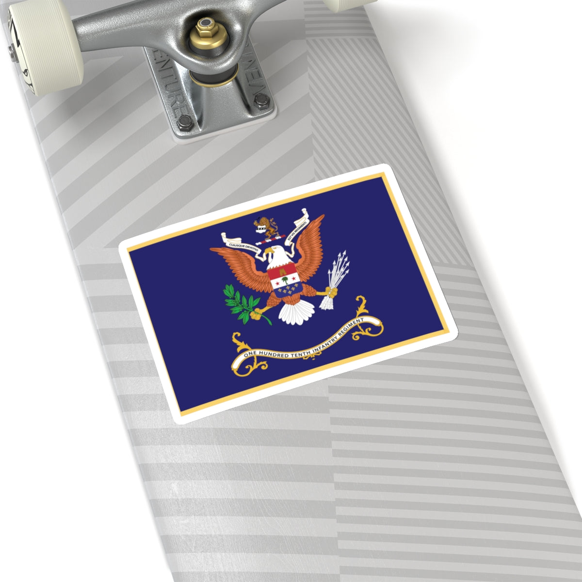 Kiss-Cut Stickers - Army - Regimental Colors - 110th Infantry Regiment  - CUIUSQUE DEVOTIO EST VIS REGIMENTI Flag w Fringe X 300