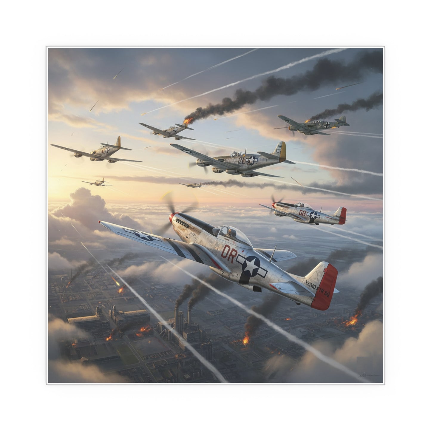 Indoor and Outdoor Silk Posters - Red Tails in Action