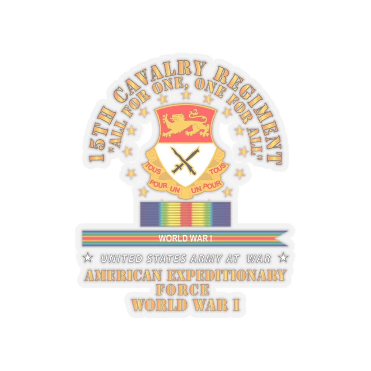 Kiss-Cut Stickers - Army - 15th Cavalry Regiment - All for One - AEF  w SVC WWI