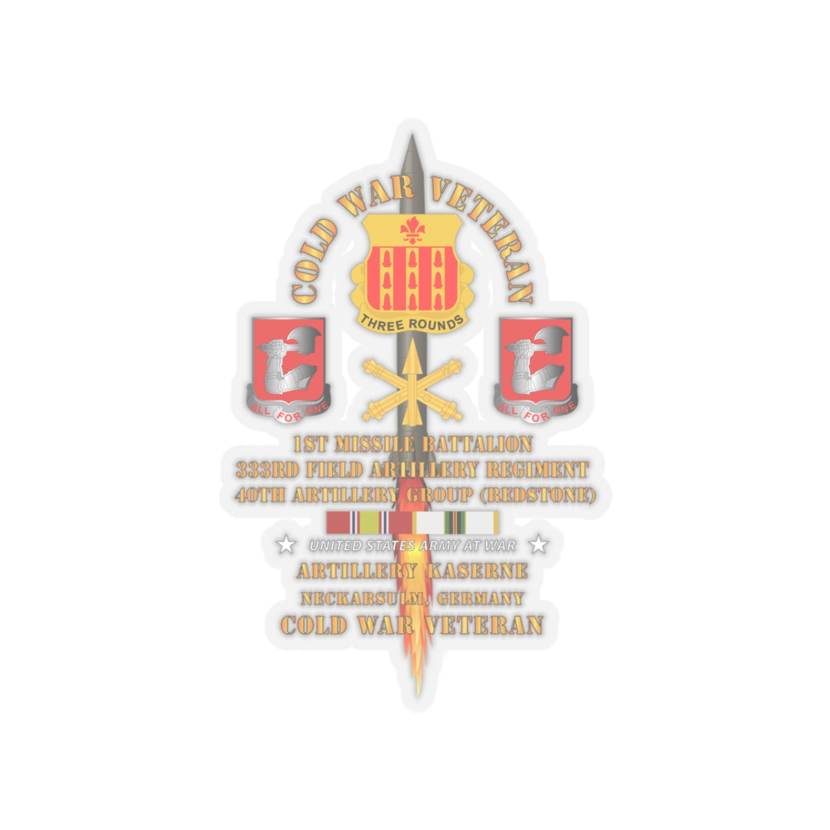 Kiss-Cut Stickers - Army - Cold War Vet - 1st Missile Bn, 333rd Artillery 40th Artillery Group - Germany - Firing Missile  w COLD SVC