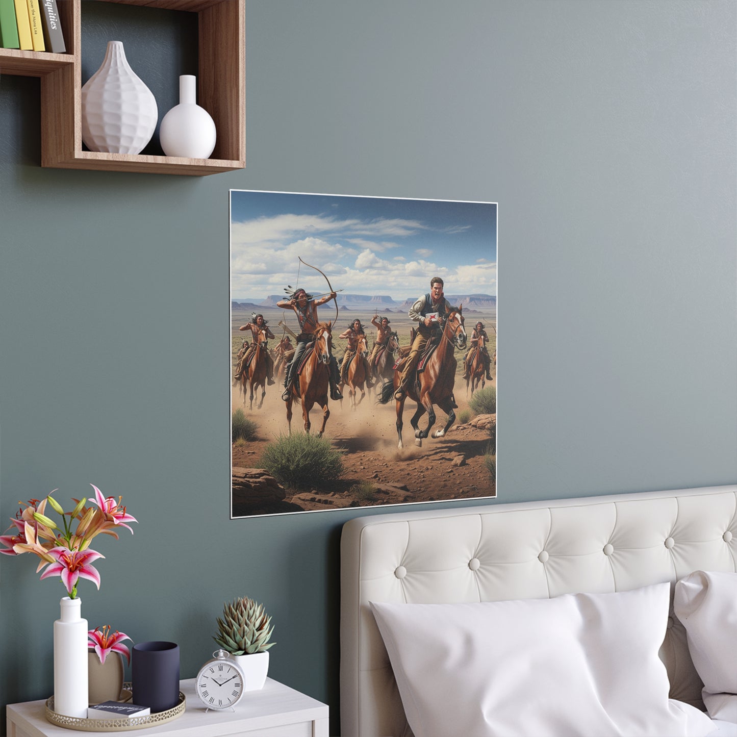 Indoor and Outdoor Silk Posters - Apache Indians attacking a Pony Express Rider