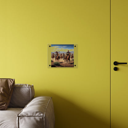 Acrylic Wall Art Panel - Apache Indians attacking a Pony Express Rider