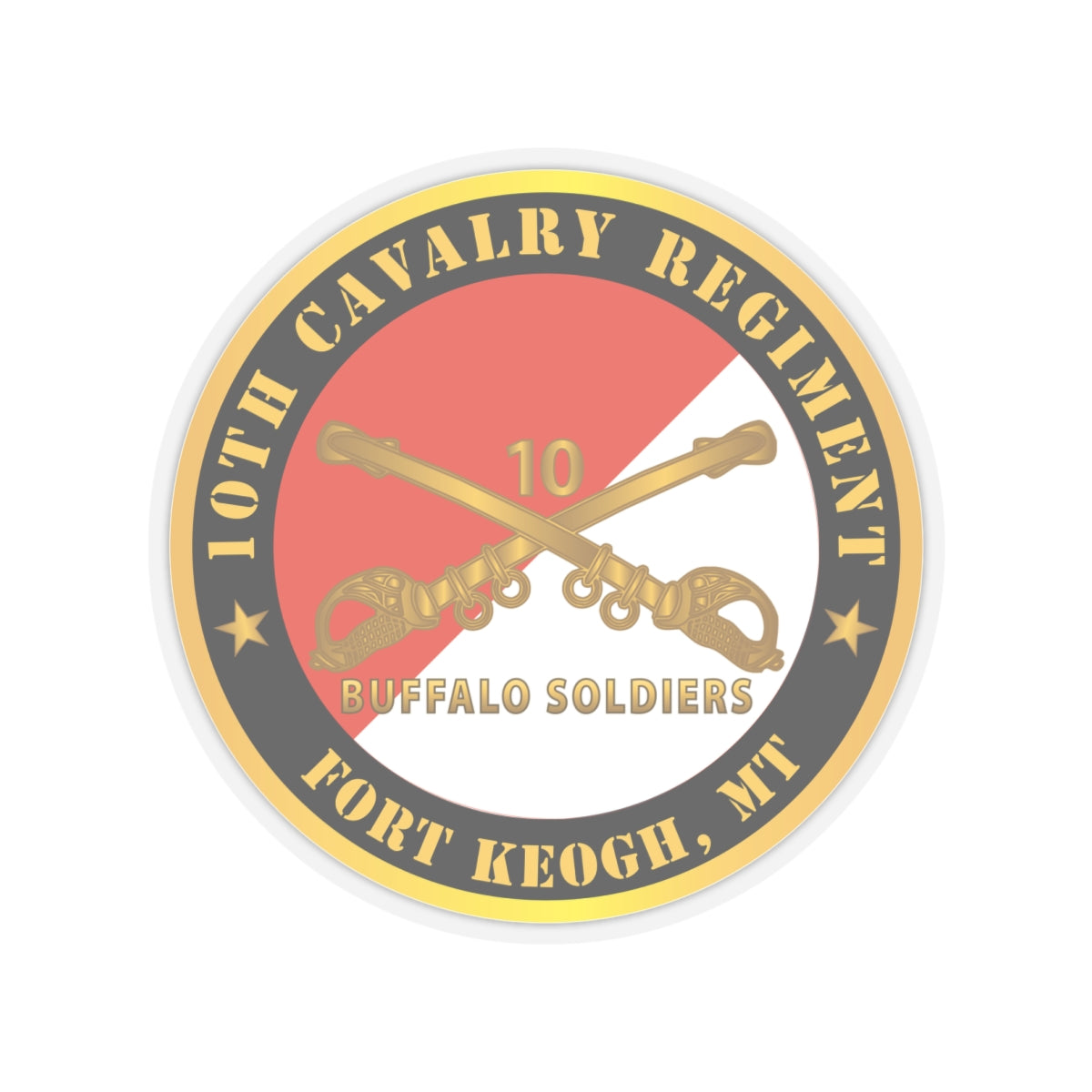 Kiss-Cut Stickers - Army - 10th Cavalry Regiment - Fort Keogh,  MT - Buffalo Soldiers w Cav Branch