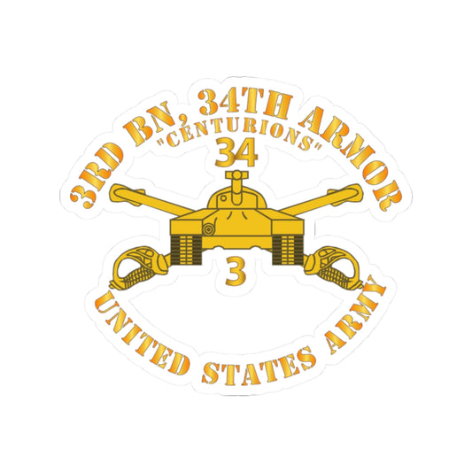 Kiss-Cut Stickers - Army - 3rd Bn, 34th Armor - Centurions  - Armor Branch