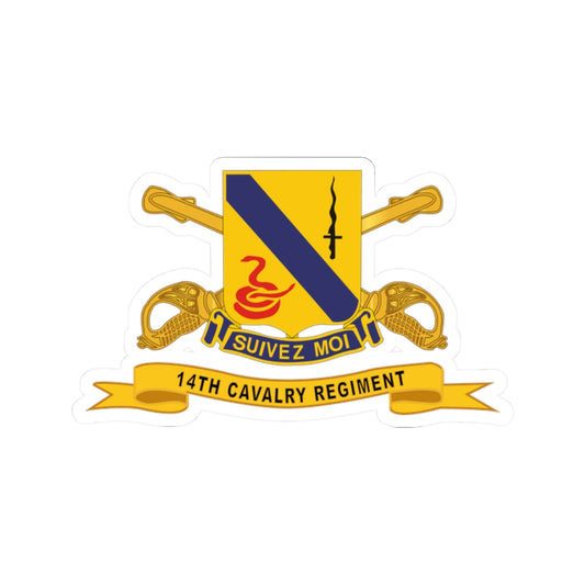 Kiss-Cut Stickers - Army  - 14th Cavalry Regiment w Br - Ribbon