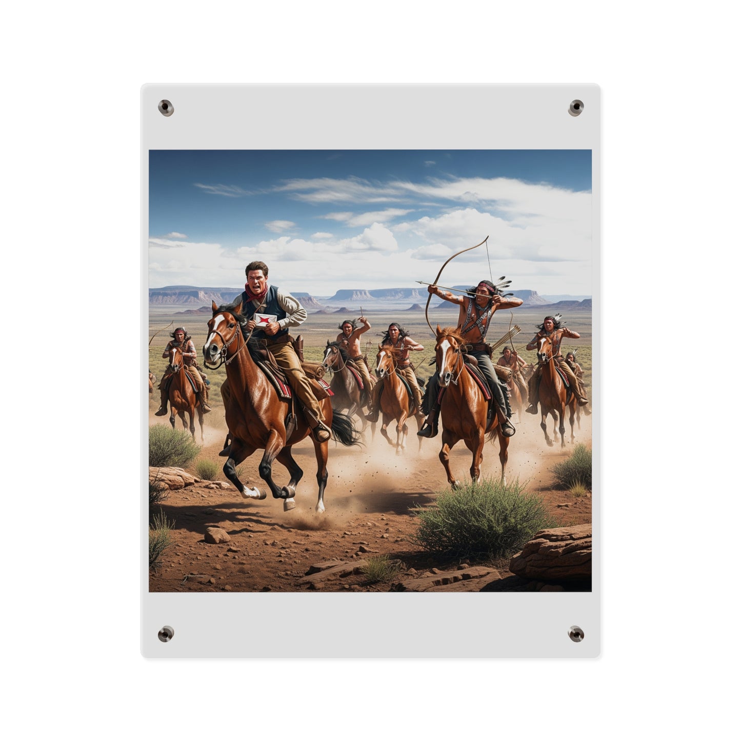 Acrylic Wall Art Panel - Apache Indians attacking a Pony Express Rider