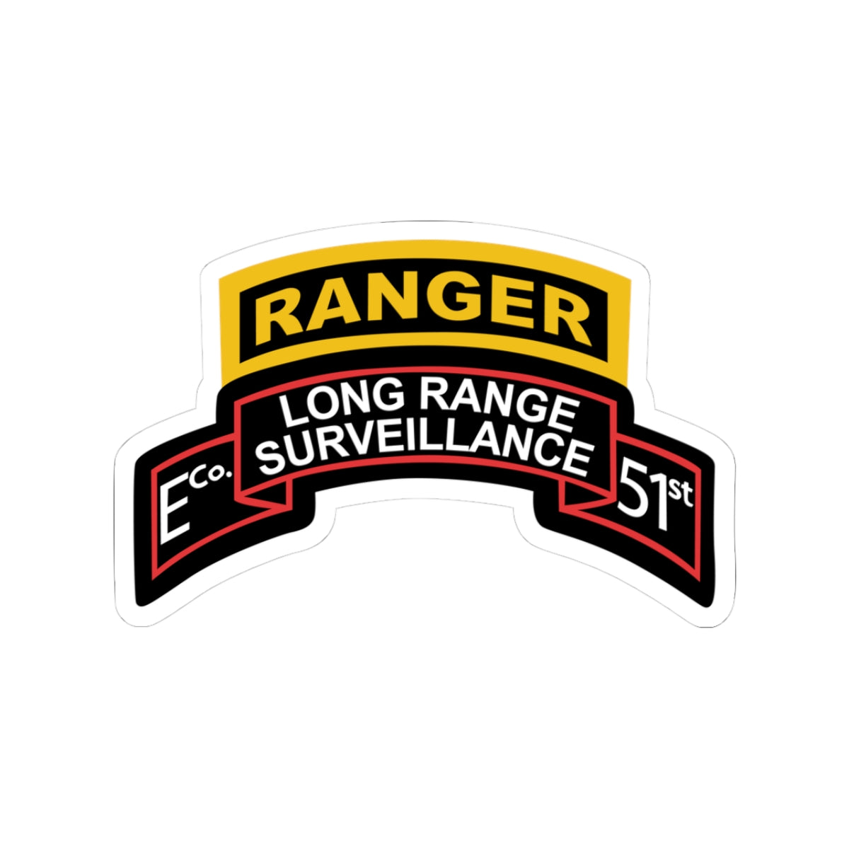 Kiss-Cut Stickers - Army - Airborne Ranger - E Company- 51st Infantry (Ranger) w Ranger Tab