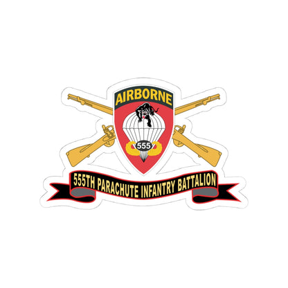 Kiss-Cut Stickers - Army - 555th Parachute Infantry Battalion - SSI - Black - Red w Br - Ribbon