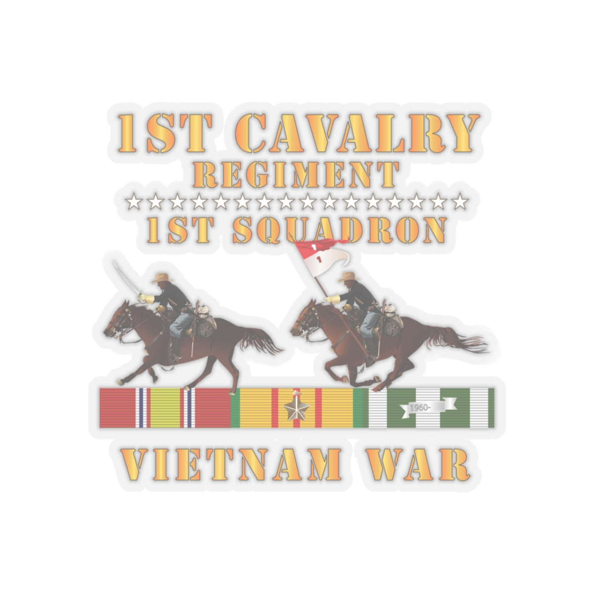 Kiss-Cut Stickers - Army - 1st Squadron, 1st Cavalry Regiment - Vietnam War wt 2 Cav Riders and VN SVC X300