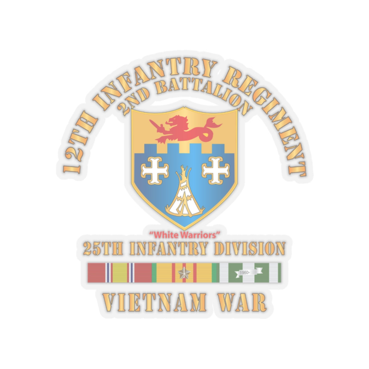 Kiss-Cut Stickers - Army - 2nd Bn 12th Inf w 25th Infantry Division VN Svc Ribbons X 300