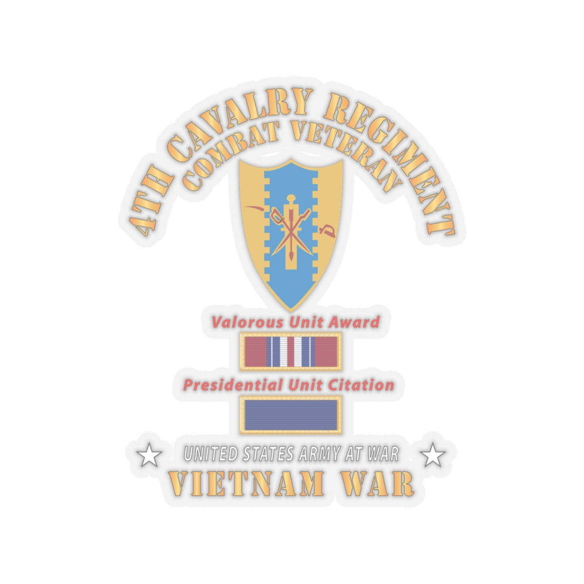 Kiss-Cut Stickers - Army - 4th Cavalry Regiment - Vietnam War w PUC and VUA X 300