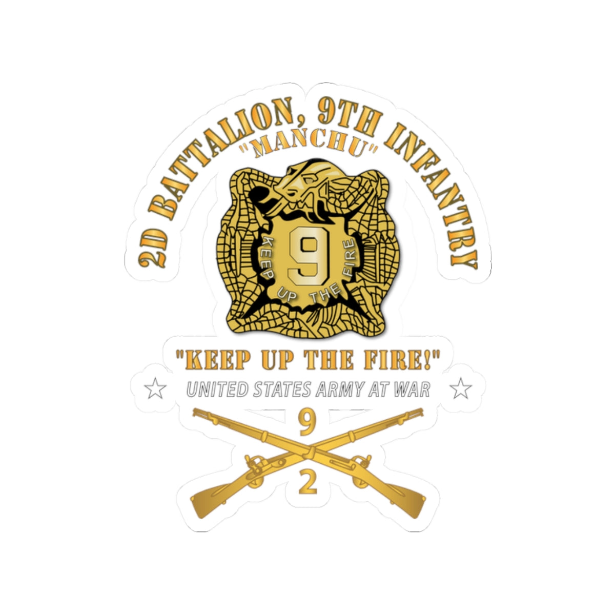 Kiss-Cut Stickers - Army - 2nd Bn 9th Infantry Regiment - Army At War w IN Branch